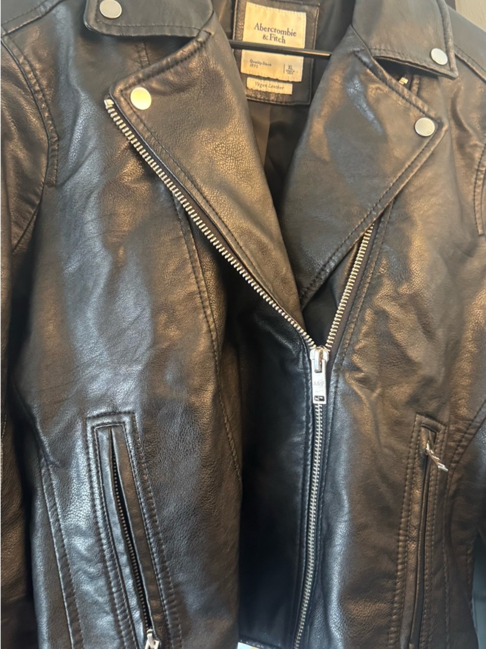 Abercrombie & Fitch Black Leather Asymmetric Moto Jacket - Picture 4 of 4